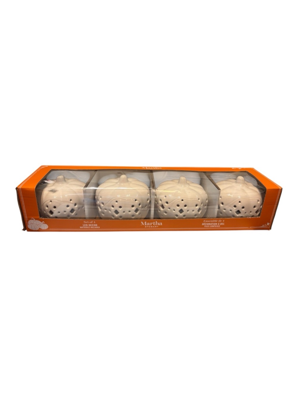 Martha Stewart Cream Ceramic Pumpkin LED Tealight Holders - Set of 4 NIB